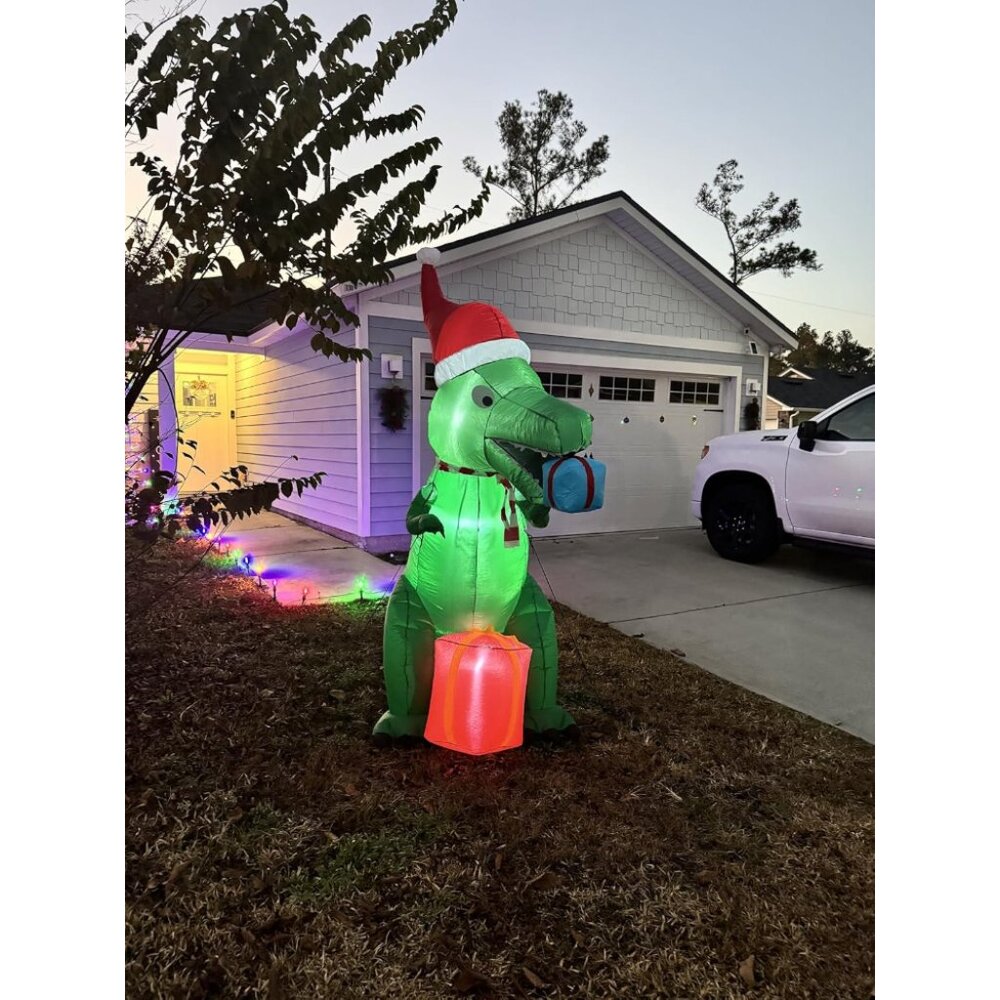 🆕7FT Christmas Inflatable Giant Dinosaur Holding‎ Gift Boxes Outdoor Decoration